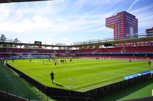 Interiör vy från Visma arena före fotbollsmatchen i