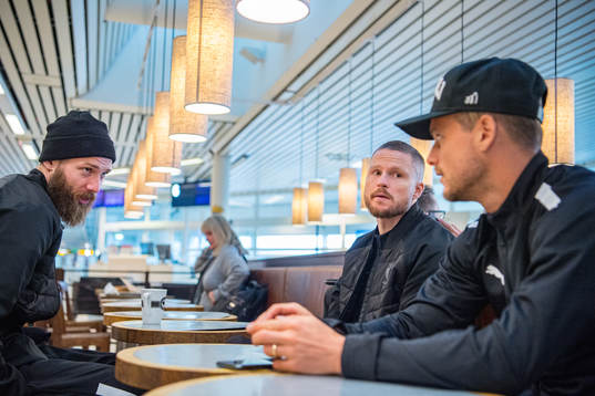 Jo Inge Berget, Lasse Nielsen and Eric Larsson of Malmö FF
