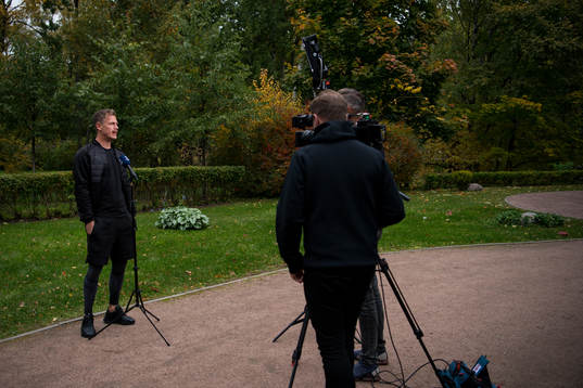 Goalkeeper Johan Dahlin of Malmö FF is interviewed at the
