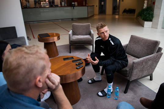 Anders Christiansen of Malmö FF is interviewed at the team