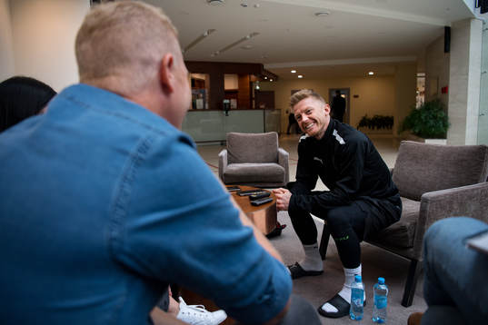 Anders Christiansen of Malmö FF is interviewed at the team