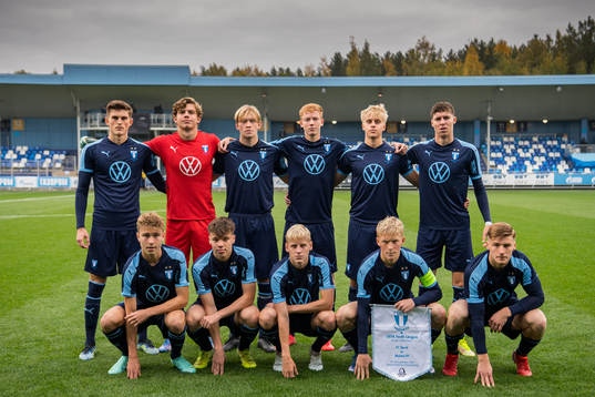 Players of Malmö FF pose for a team group photo