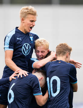 Ludvig Nicklasson and Emil Lindman celebrate with Isak