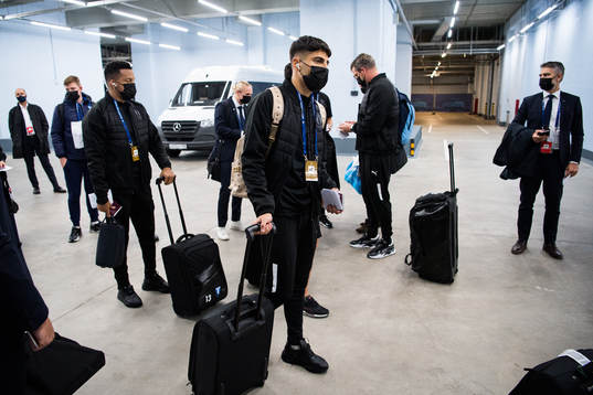 Peter Gwargis of Malmö FF arrive at the arena