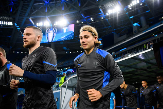 Lasse Nielsen and Sebastian Nanasi of Malmö FF prior to