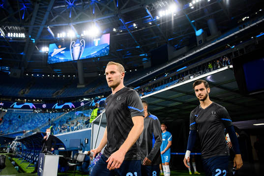 Franz Brorsson and Adi Nalic of Malmö FF prior to the UEFA
