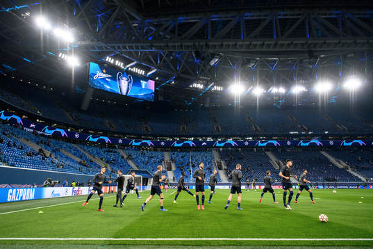 Players of Malmö FF prior to  the UEFA Champions League