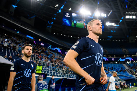 Erdal Rakip and Franz Brorsson of Malmö FF prior to the