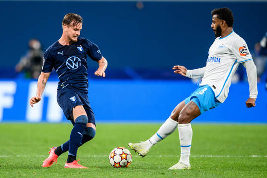 Eric Larsson of Malmö FF against Wendel of Zenit