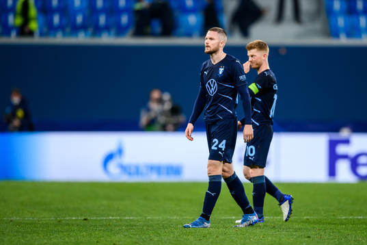 Lasse Nielsen and Anders Christiansen of Malmö FF look