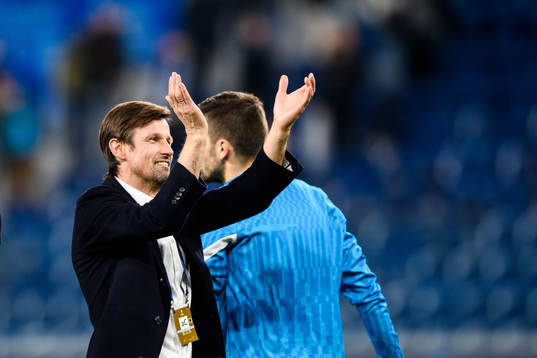 Sergei Semak, head coach of Zenit celebrates