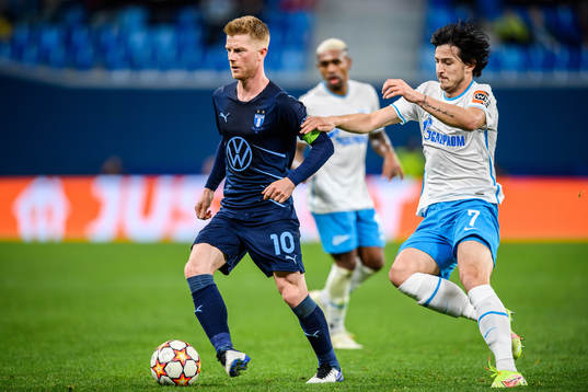 Anders Christiansen of Malmö FF and Sardar Azmoun of Zenit