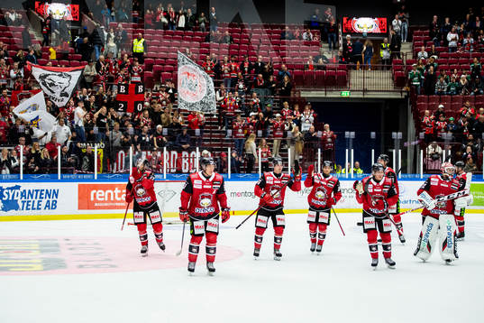 Malmö Redhawks spelarna packar publiken