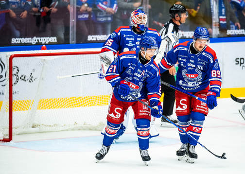 Oskarshamns målvakt Joe Cannata, Brian Cooper och Patrik