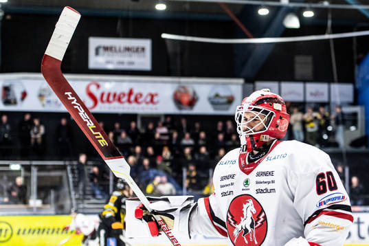 Vita Hästens målvakt Adam Ohre deppar