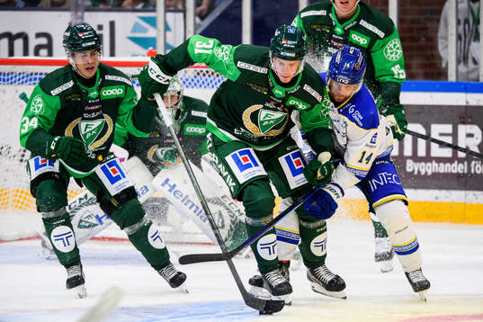 Färjestads Carl Jakobsson och Leksands Oskar Lang