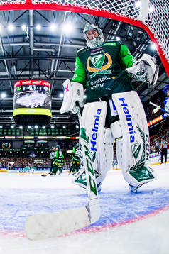 Färjestads målvakt Henrik Haukeland deppar