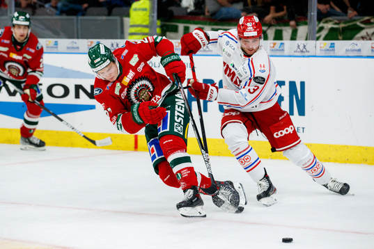 Frölundas Teodor Niederbach och Timrås Oliver Bohm