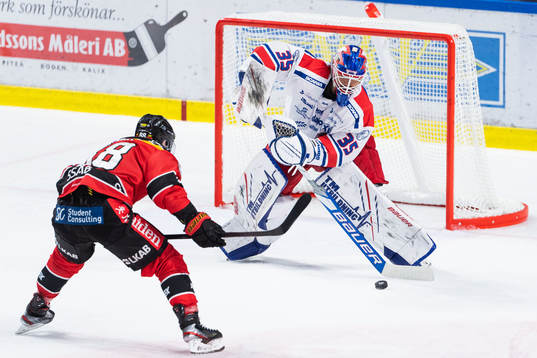 Luleås Joonas Rask och Oskarshamns målvakt Joe Cannata