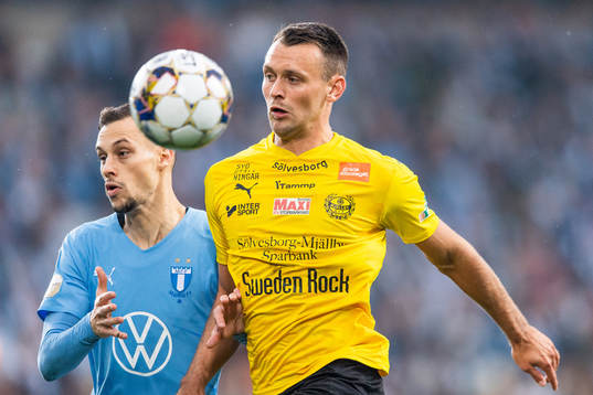 Malmö FFs Veljko Birmancevic och Mjällbys Max Watson
