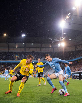Mjällbys Joel Nilsson och Malmö FFs Veljko Birmancevic