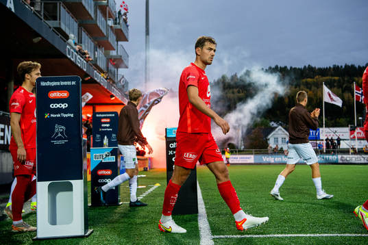 Fredrik Pallesen Knudsen of Brann enters the pitch
