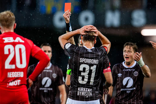 Albin Sporrong of Mjøndalen looks dejected as he receives