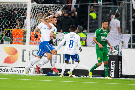 IFK Norrköpings Jonathan Levi jublar med Abdulrazaq Ishaq