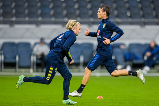 Emil Forsberg and Albin Ekdal of the Swedish national