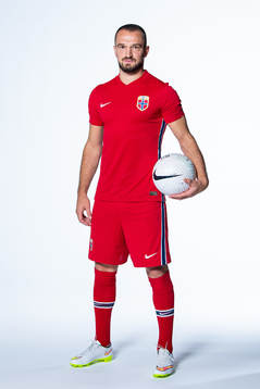 Veton Berisha of the Norwegian national football team poses