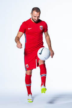 Veton Berisha of the Norwegian national football team poses