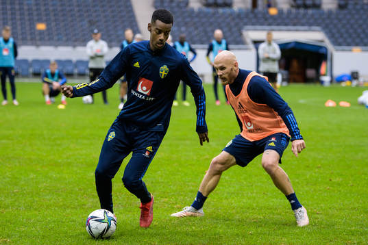 Alexander Isak and Magnus Eriksson of the Swedish national