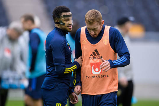 Martin Olsson and Dejan Kulusevski of the Swedish national