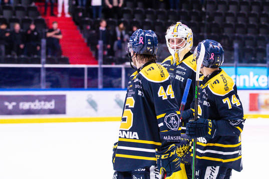 Södertäljes målvakt Nikita Tolopilo jublar med Erik