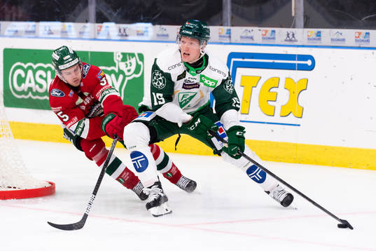 Frölundas Filip Johansson och Färjestads Gustav Rydahl