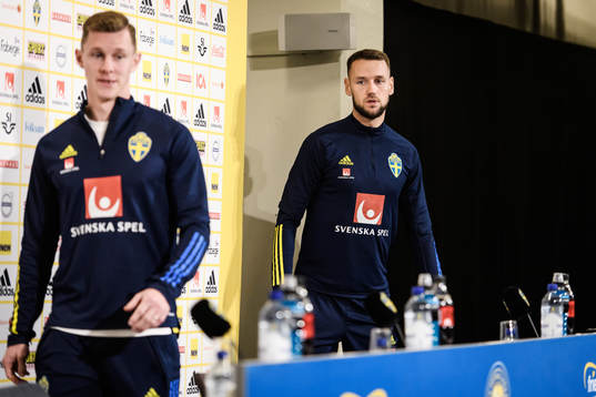 Emil Krafth and Alexander Milosevic of the Swedish national