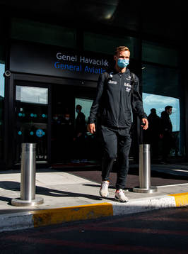 Marius Lode of the Norwegian national football team arrives