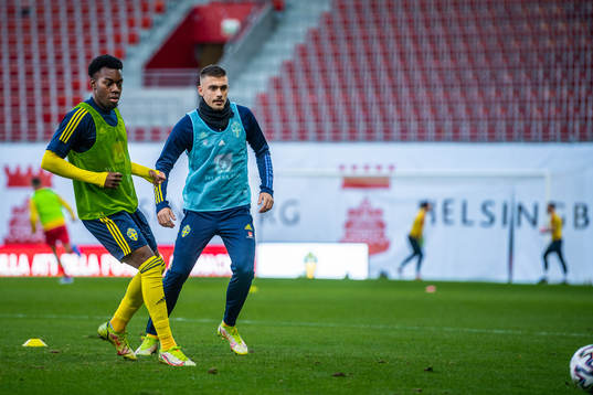 Anthony Elanga and Tim Prica of Sweden