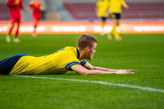 Emil Holm of Sweden looks dejected