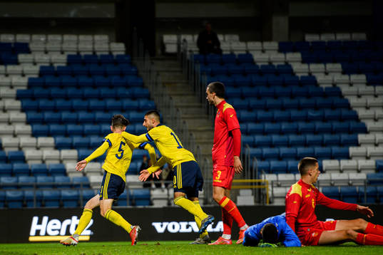 Armin Gigovic and Rami Hajal of Sweden celebrate the 2-0