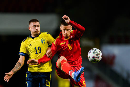 Tim Prica of Sweden and Nemanja Perovic of Montenegro