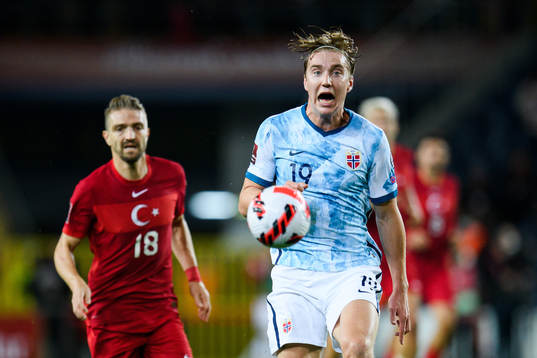 Caner Erkin of Turkey and Kristian Thorstvedt of Norway