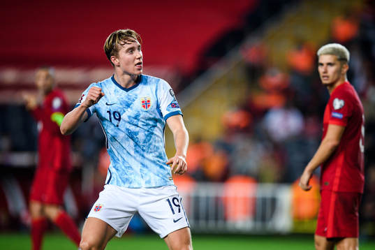 Kristian Thorstvedt of Norway celebrates the 1-1 goal