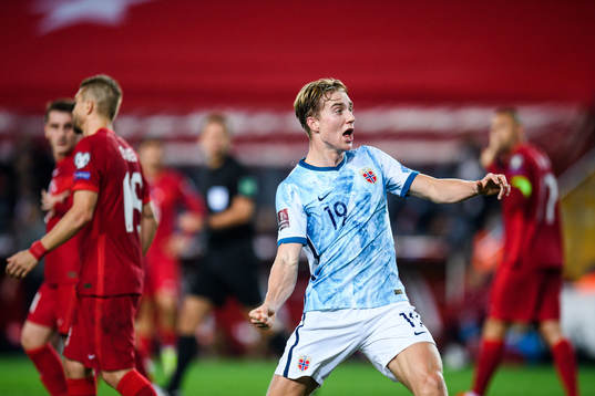 Kristian Thorstvedt of Norway celebrates the 1-1 goal