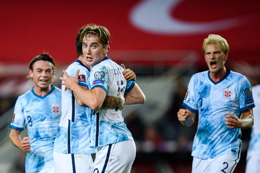 Morten Thorsby and Kristian Thorstvedt of Norway celebrate