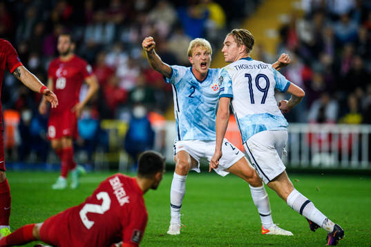 Morten Thorsby and Kristian Thorstvedt of Norway celebrate