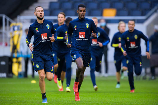 Alexander Milosevic and Alexander Isak of the Swedish