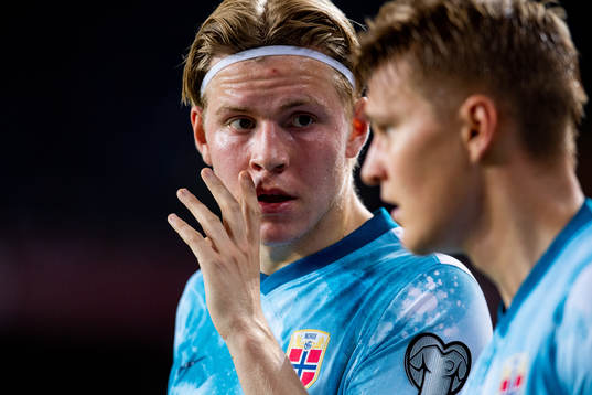 Jens Petter Hauge and Martin Ødegaard of Norway