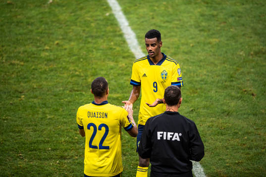 Alexander Isak and Robin Quaison of Sweden