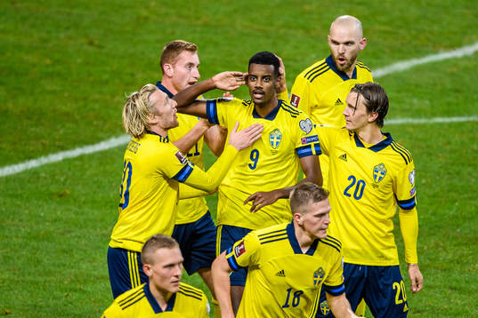 Alexander Isak of Sweden celebrates aftwer scoring 2-0